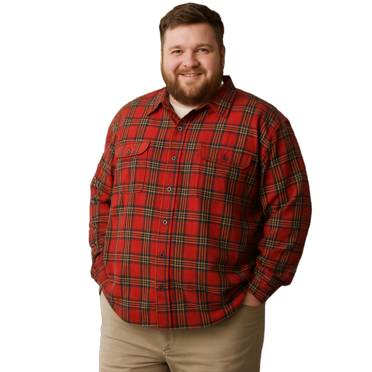 ATONG Big and Tall Flannel Shirts for Men, Button Down Shirt, 8.8oz Thick & Heavy Weight Brushed Flannel. Red-Black.