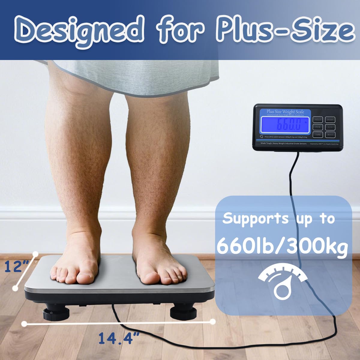 Urby Extra Wide Heavy Duty Scale for Body Weight, 300kg/660lb Capacity | Plus Size, Stainless Steel Large Platform, Home, Office, Hospital & Bariatric Use