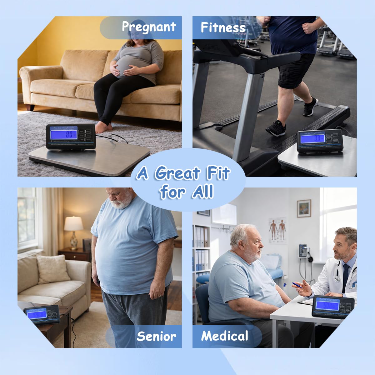 Urby Extra Wide Heavy Duty Scale for Body Weight, 300kg/660lb Capacity | Plus Size, Stainless Steel Large Platform, Home, Office, Hospital & Bariatric Use