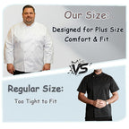Plus Size Chef Coat Long Sleeve for Big and Tall Chef, Camisas de Chef Para Hombre Talla Grande,Big Size Only.