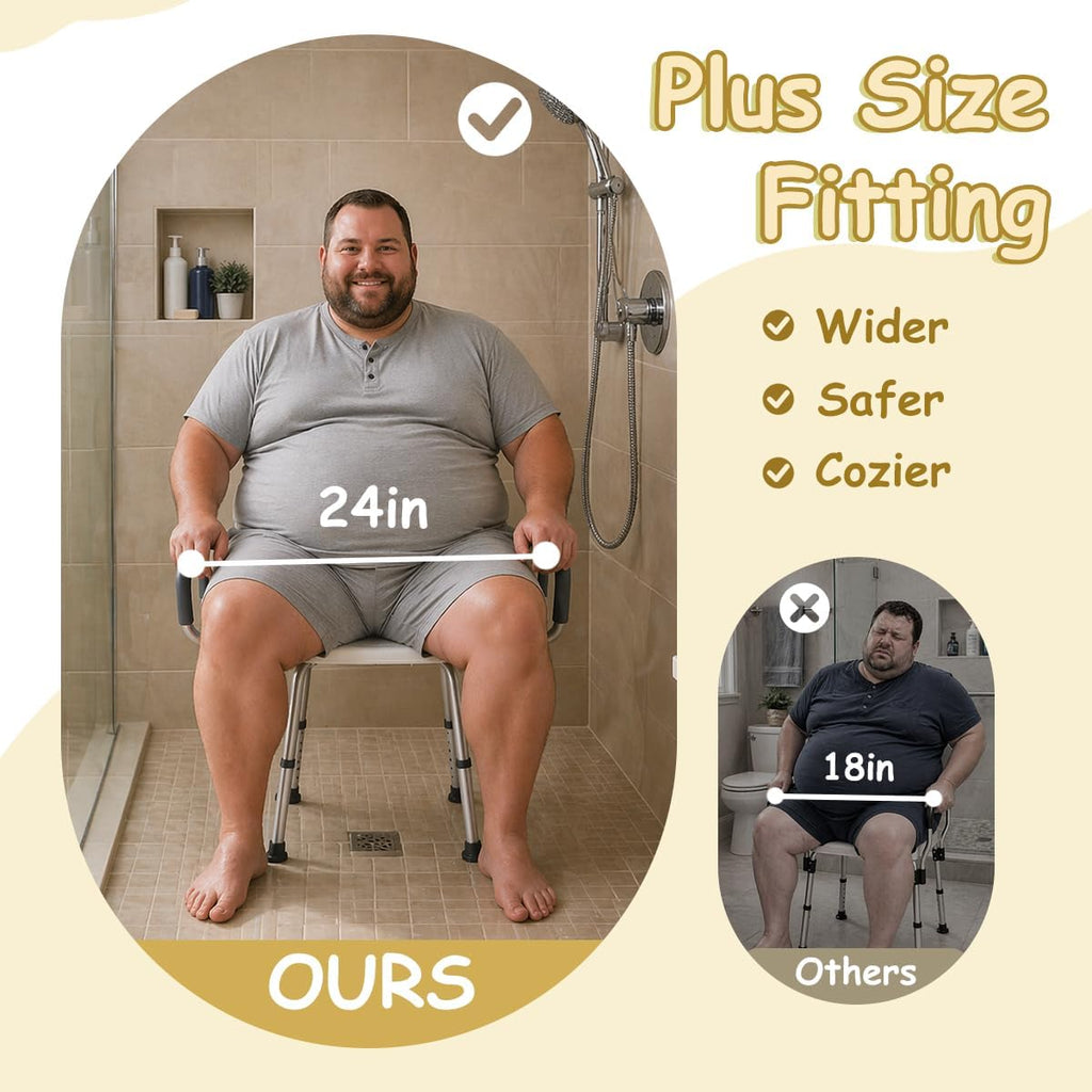 Plus Size Wide Shower Seats for Adults with Arms & Back.SQ | Semi Pre-Assembled, Bath Chairs for Seniors, or Big & Tall Person, 150kg Weight Capacity.