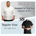 Plus Size Chef Coat Three-Quarter Sleeve for Big and Tall Chef, Camisas de Chef Para Hombre Talla Grande,Big Size Only.