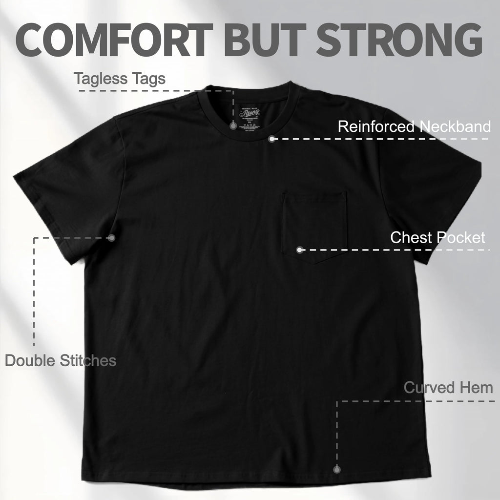 ATONG Plus Size Heavyweight Pocket T Shirt for Men Big and Tall - Stretch Cotton Big and Tall Pocket T Shirts for Men