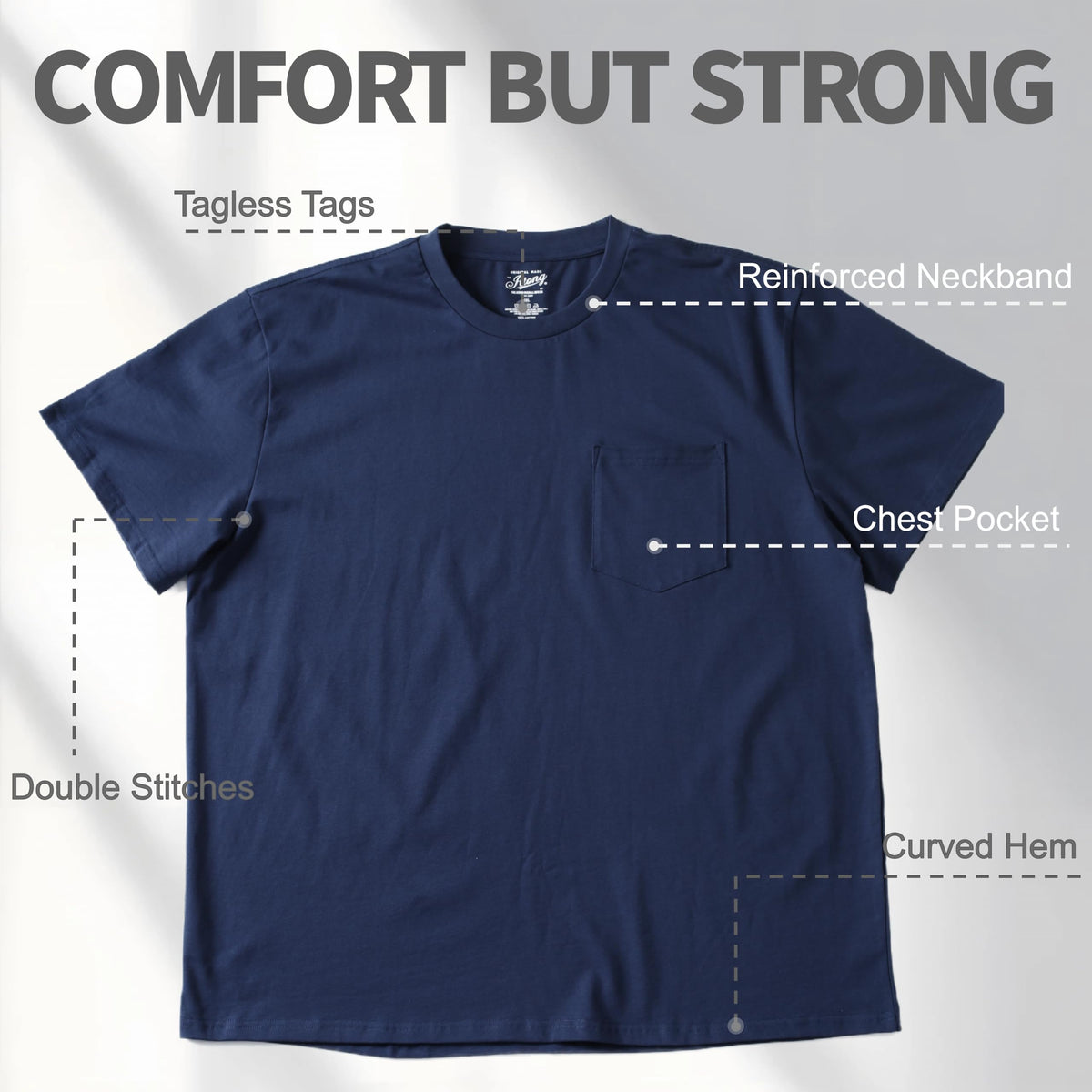 ATONG Plus Size Heavyweight Pocket T Shirt for Men Big and Tall - Stretch Cotton Big and Tall Pocket T Shirts for Men
