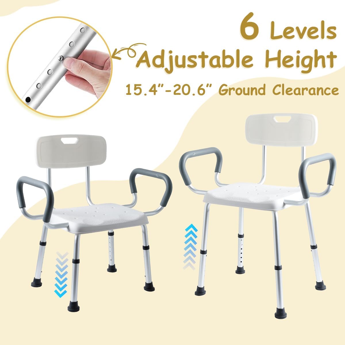 Plus Size Wide Shower Seats for Adults with Arms & Back.SQ | Semi Pre-Assembled, Bath Chairs for Seniors, or Big & Tall Person, 150kg Weight Capacity.
