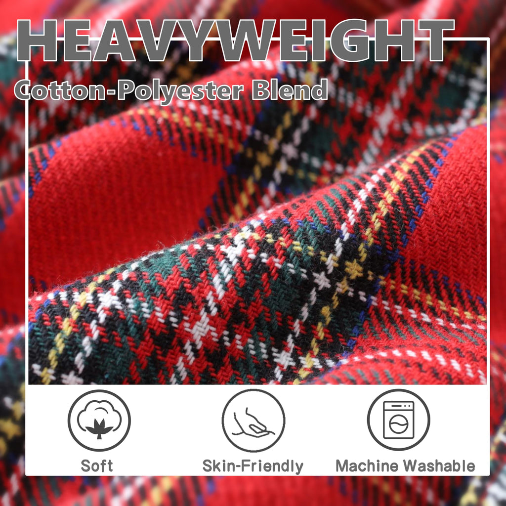 ATONG Big and Tall Flannel Shirts for Men, Button Down Shirt, 8.8oz Thick & Heavy Weight Brushed Flannel. Red-Black.