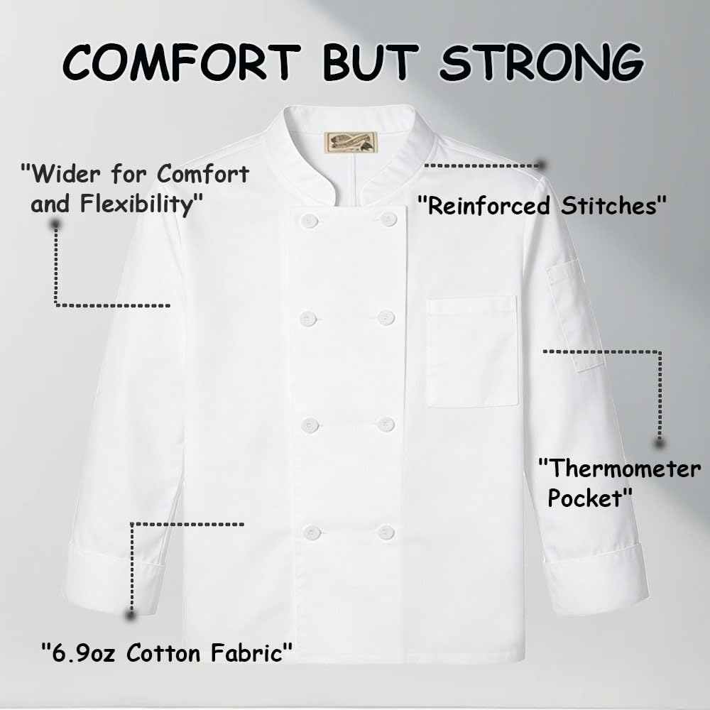 Plus Size Chef Coat Long Sleeve for Big and Tall Chef, Camisas de Chef Para Hombre Talla Grande,Big Size Only.