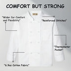 Plus Size Chef Coat Long Sleeve for Big and Tall Chef, Camisas de Chef Para Hombre Talla Grande,Big Size Only.