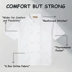 Plus Size Chef Coat Short Sleeve for Big and Tall Chef, Camisas de Chef Para Hombre Talla Grande, Big Size Only.