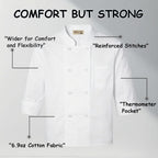 Plus Size Chef Coat Three-Quarter Sleeve for Big and Tall Chef, Camisas de Chef Para Hombre Talla Grande,Big Size Only.