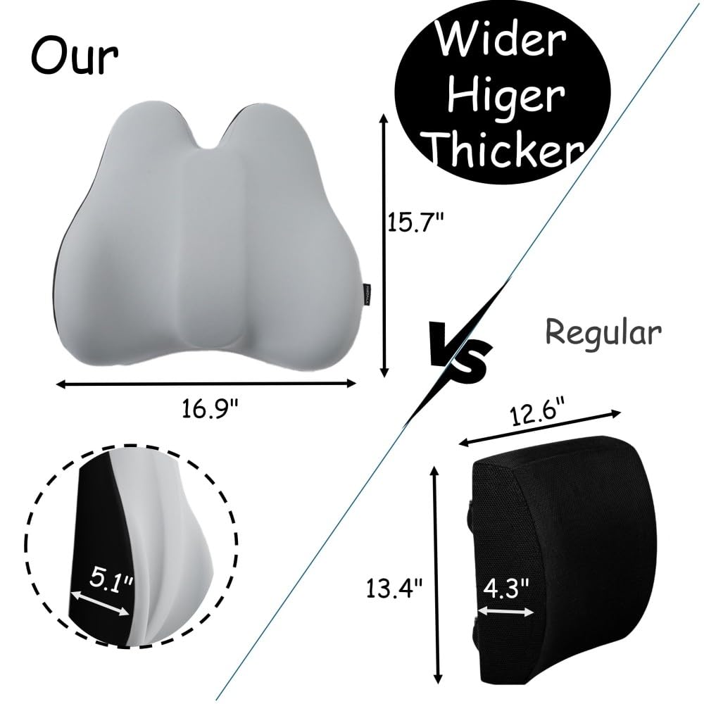 King Mills Plus Size Lower Back Support for Office Chair, Ergonomic Back Support for Office Chair Women w. Back Pain, Memory Foam Filling Car Lumbar Pillow for Pain Relief & Back Rest