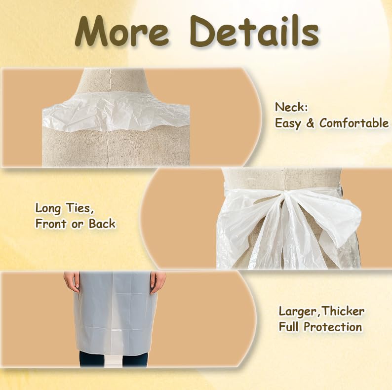 Urby Extra Large Disposable Aprons, Full Body Coverage | Plastic, Plus Size Disposable Aprons, Painting, Picnic Party, Medical Uses, Double the thickness, Long ties, Tear-resistant