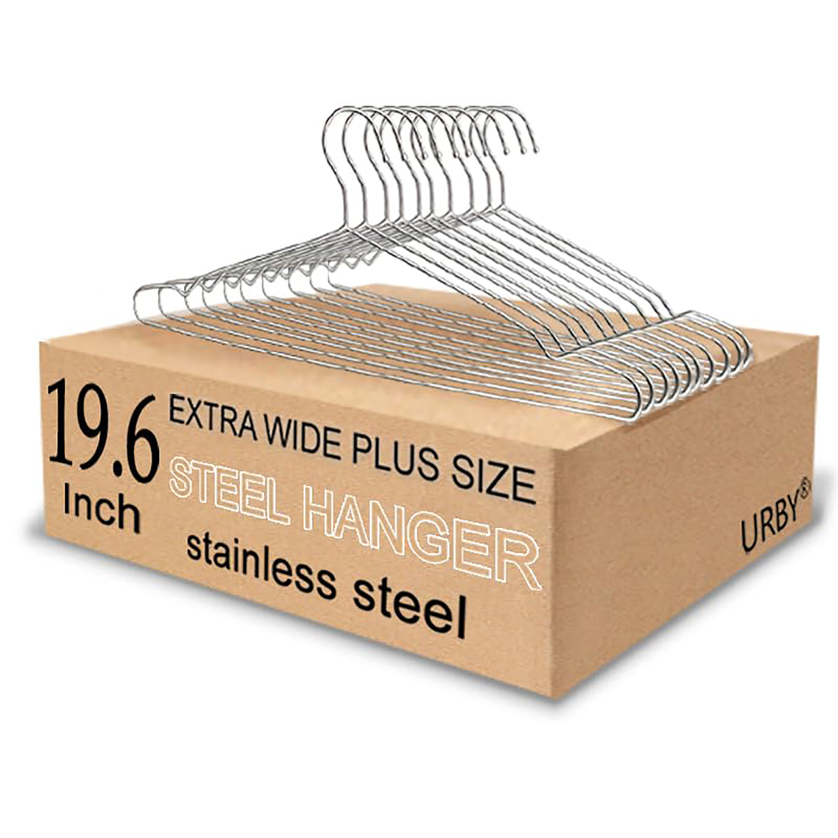 Urby Extra Wide Hangers for Plus Size Clothes, Steel | Stainless Steel, Silver, Sturdy & Durable, Ideal for Oversized XL & XXL Shirts, Coats & Dresses