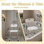 Plus Size Wide Shower Seats for Adults with Arms & Back.SQ | Semi Pre-Assembled, Bath Chairs for Seniors, or Big & Tall Person, 150kg Weight Capacity.