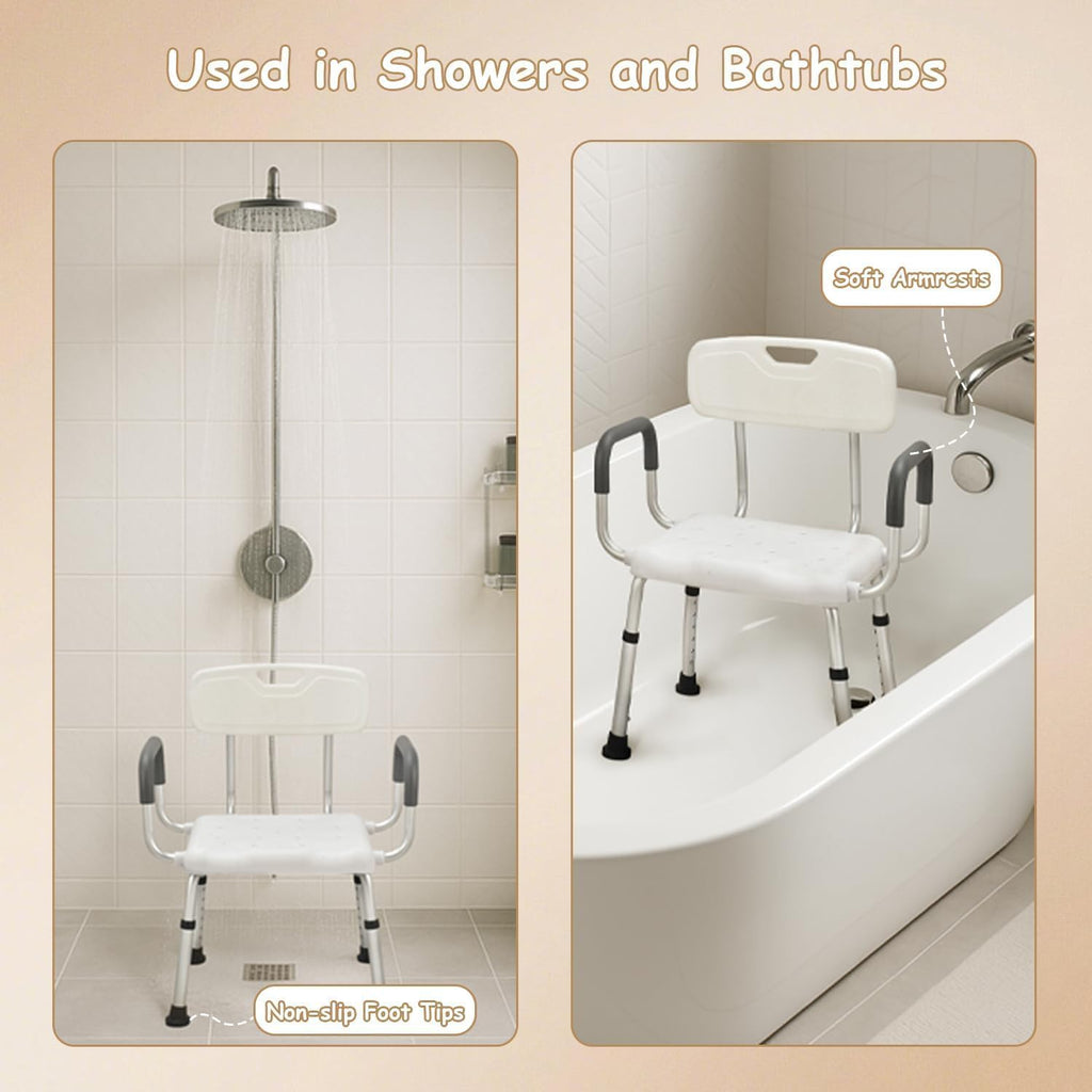 Plus Size Wide Shower Seats for Adults with Arms & Back.SQ | Semi Pre-Assembled, Bath Chairs for Seniors, or Big & Tall Person, 150kg Weight Capacity.