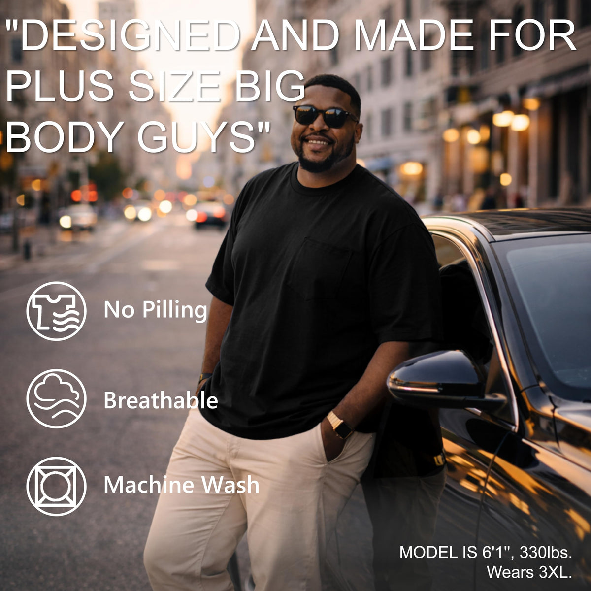 ATONG Plus Size Heavyweight Pocket T Shirt for Men Big and Tall - Stretch Cotton Big and Tall Pocket T Shirts for Men