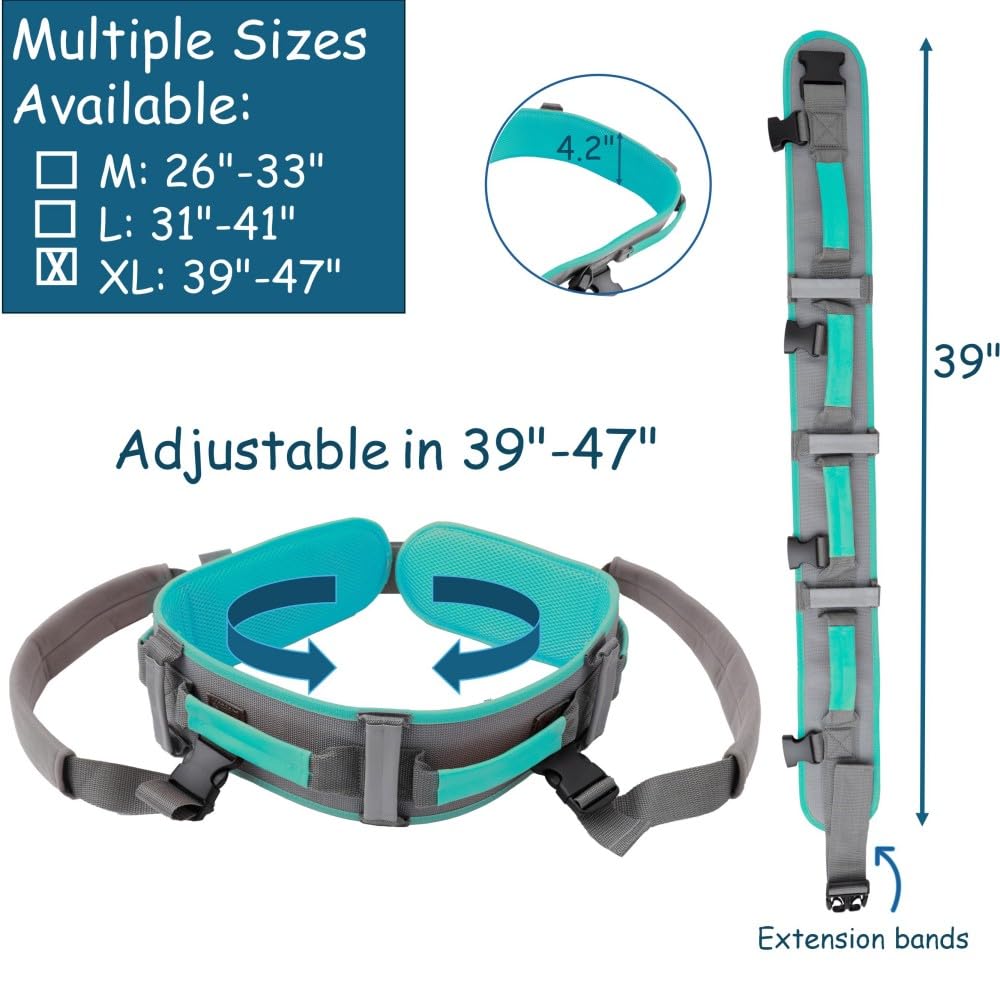 King Mills Transfer Belt with Handles, Physical Therapy Safety Belt,  XL | Fits Waist 39-47 in, for Elderly Walking & Transfer Assistance, Gait Training in Physical Therapy or Daily Life