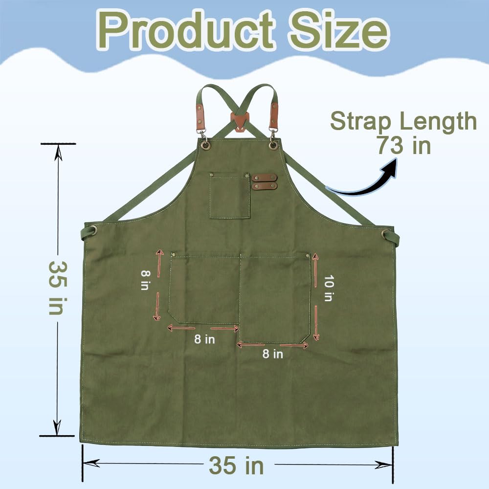 King Mills Plus Size Canvas Workshop Apron for Men, 3 Pockets | Plus Size Fit, Waterproof, Adjustable Strap, Hairstylist, Painting Smock for Adults, Large Pockets for Tools & Supplies