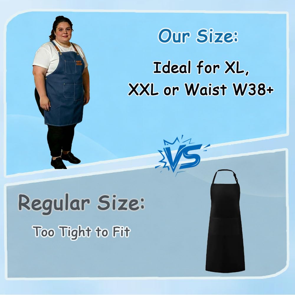King Mills Plus Size Canvas Workshop Apron for Men, 3 Pockets | Plus Size Fit, Waterproof, Adjustable Strap, Hairstylist, Painting Smock for Adults, Large Pockets for Tools & Supplies