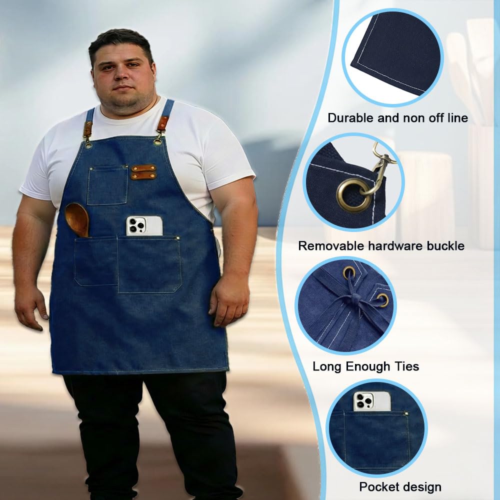 King Mills Plus Size Canvas Workshop Apron for Men, 3 Pockets | Plus Size Fit, Waterproof, Adjustable Strap, Hairstylist, Painting Smock for Adults, Large Pockets for Tools & Supplies