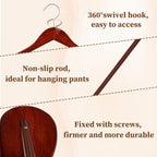 Urby Wide Shoulder Wooden Hangers | For Plus Size Cloth, No Shoulder Bump Design, Non Slip Pants Bar, For XXL Suit, Jackets, Heavy Cloths, Easy-to-Install Hook