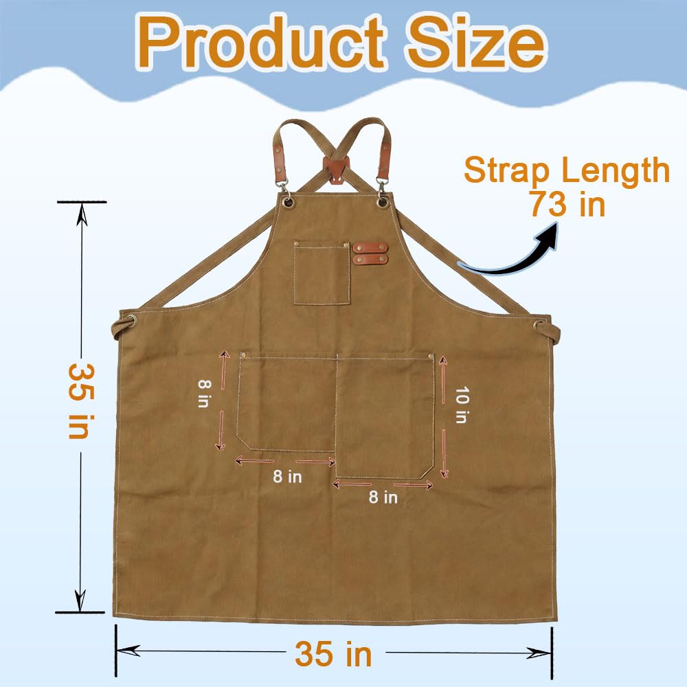 King Mills Plus Size Canvas Workshop Apron for Men, 3 Pockets | Plus Size Fit, Waterproof, Adjustable Strap, Hairstylist, Painting Smock for Adults, Large Pockets for Tools & Supplies