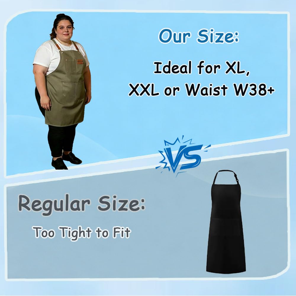 King Mills Plus Size Canvas Workshop Apron for Men, 3 Pockets | Plus Size Fit, Waterproof, Adjustable Strap, Hairstylist, Painting Smock for Adults, Large Pockets for Tools & Supplies