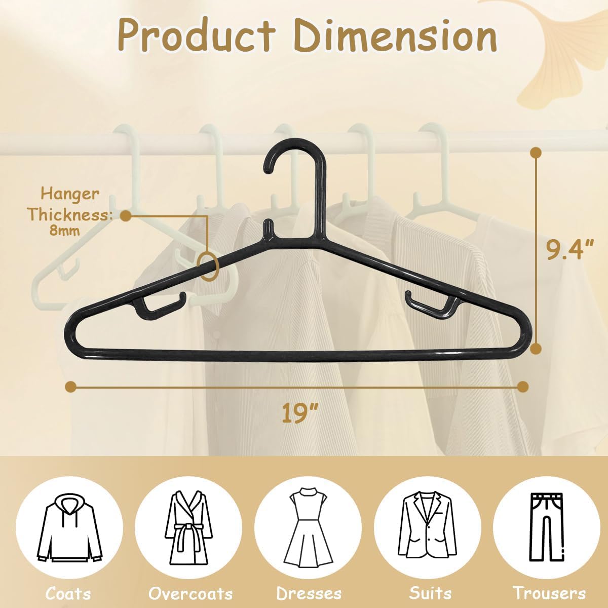 Urby Extra Wide Hangers for Plus Size Clothes, Plastic | Durable, Space-Saving, Ideal for Oversized XL & XXL Shirts, Coats & Dresses