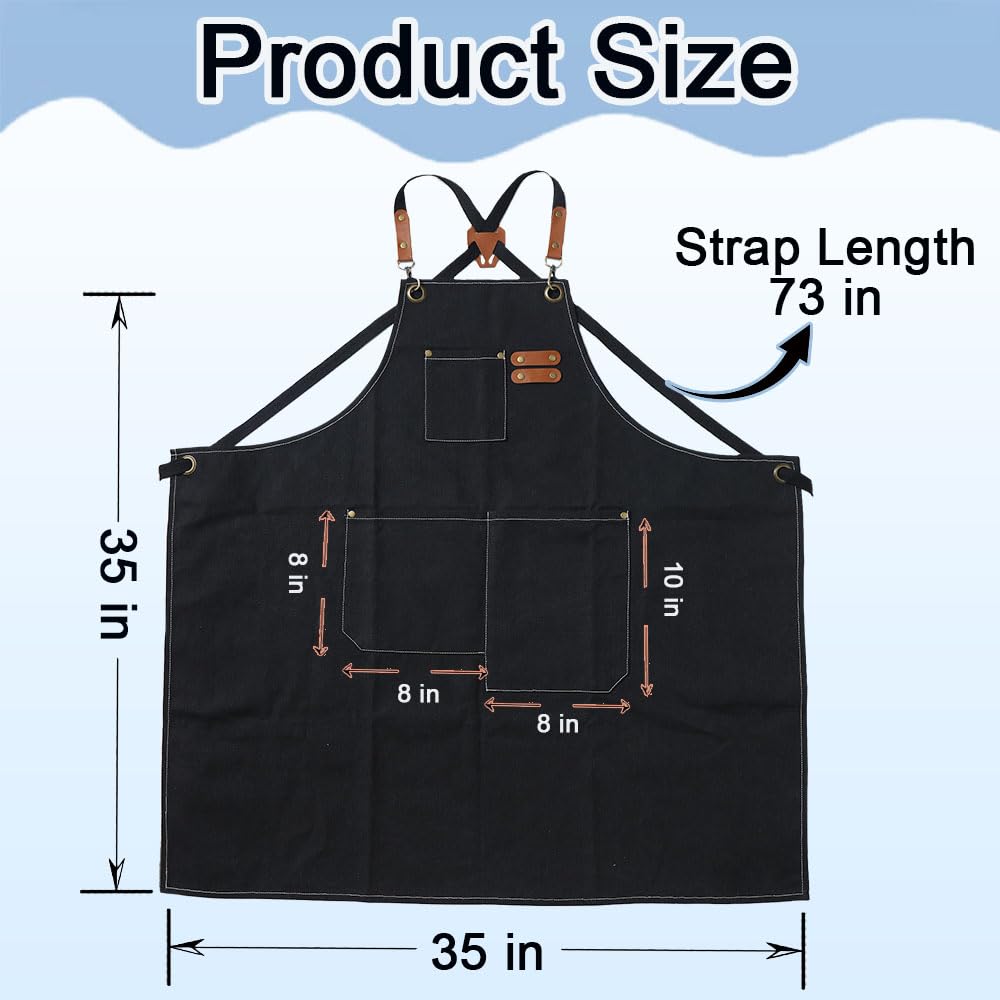 King Mills Plus Size Canvas Workshop Apron for Men, 3 Pockets | Plus Size Fit, Waterproof, Adjustable Strap, Hairstylist, Painting Smock for Adults, Large Pockets for Tools & Supplies