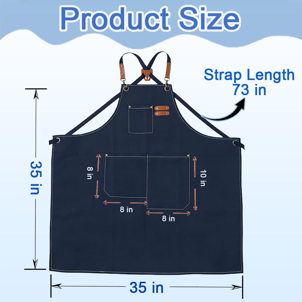 King Mills Plus Size Canvas Workshop Apron for Men, 3 Pockets | Plus Size Fit, Waterproof, Adjustable Strap, Hairstylist, Painting Smock for Adults, Large Pockets for Tools & Supplies