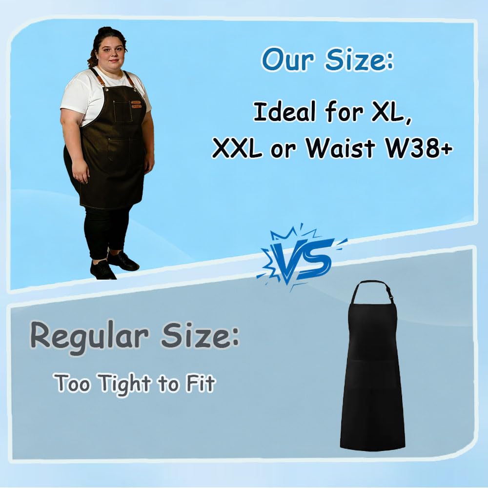 King Mills Plus Size Canvas Workshop Apron for Men, 3 Pockets | Plus Size Fit, Waterproof, Adjustable Strap, Hairstylist, Painting Smock for Adults, Large Pockets for Tools & Supplies