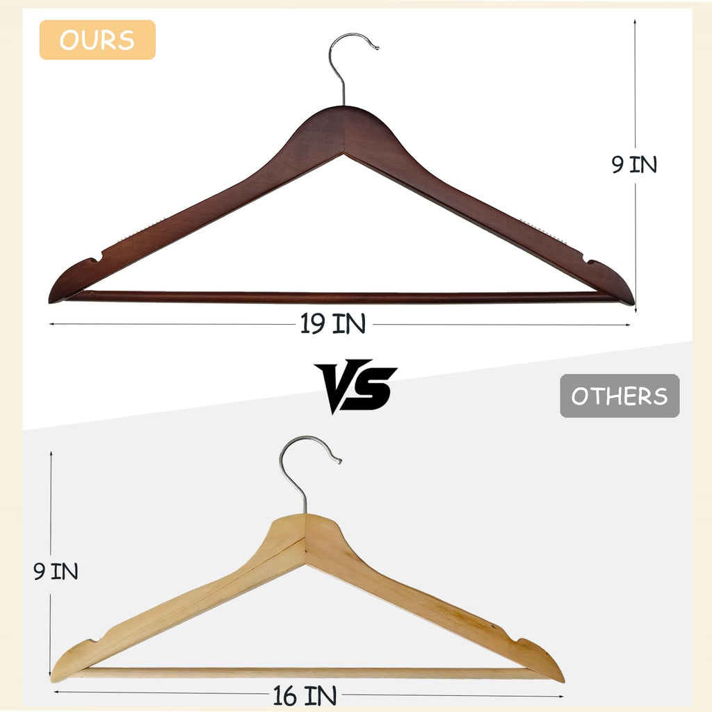 Urby Extra Wide Hangers for Plus Size Clothes, Walnut Wood | Natural Walnut Wood Hangers Ideal for XL & XXL Shirts, Coats, Dresses & Heavy Garments, Real Premium Wood, chrome swivel