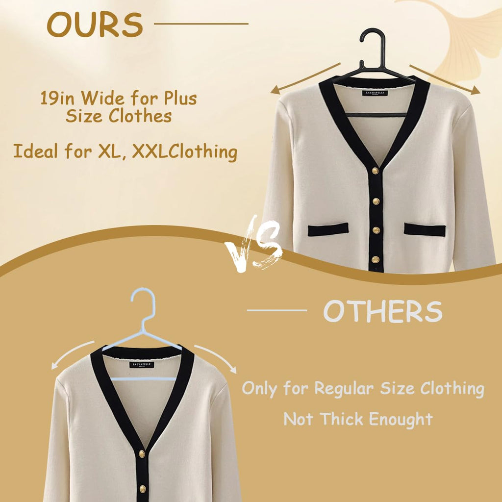 Urby Extra Wide Hangers for Plus Size Clothes, Plastic | Durable, Space-Saving, Ideal for Oversized XL & XXL Shirts, Coats & Dresses