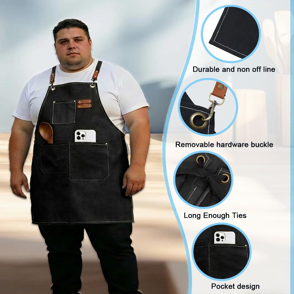 King Mills Plus Size Canvas Workshop Apron for Men, 3 Pockets | Plus Size Fit, Waterproof, Adjustable Strap, Hairstylist, Painting Smock for Adults, Large Pockets for Tools & Supplies