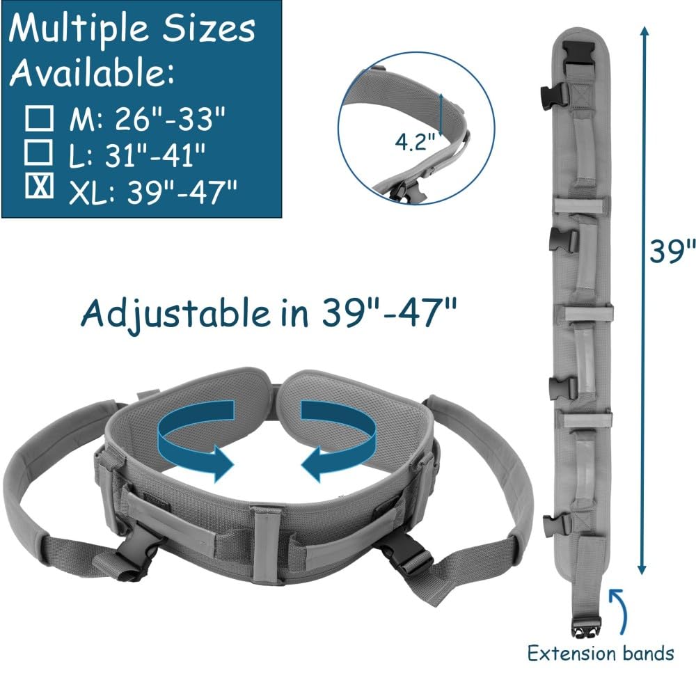 King Mills Transfer Belt with Handles, Physical Therapy Safety Belt,  XL | Fits Waist 39-47 in, for Elderly Walking & Transfer Assistance, Gait Training in Physical Therapy or Daily Life