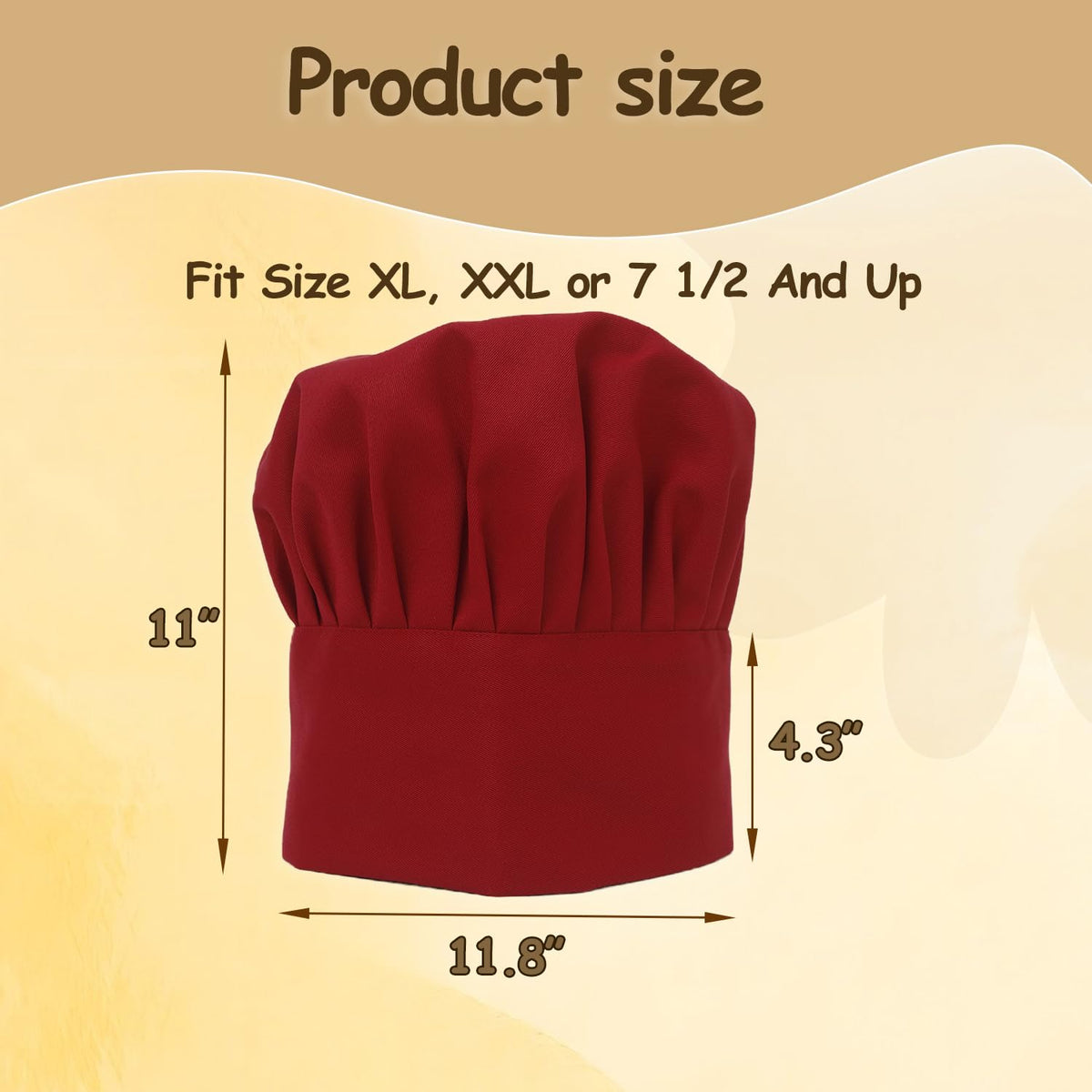 Extra Large Chefs Hat Similar To Hat Size XL, XXL, 7 1/2 or up | Great Comfort, Chefs With Larger or Bigger Head, Adjustable Elastic Band, For restaurants, food server cap, pubs