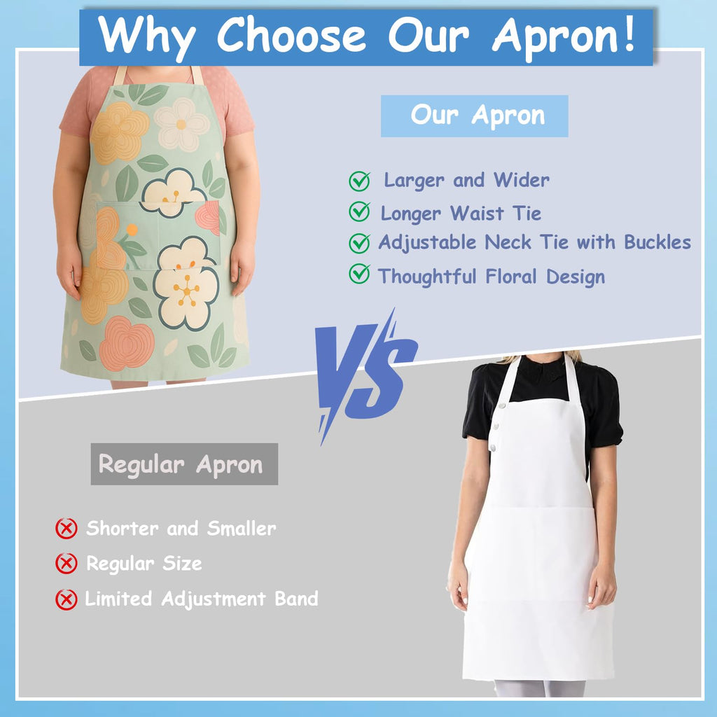 King Mills Plus Size Apron Women with Pockets, Farmhouse Style |  Cottagecore Kitchen Apron, For XL XXL or Waist W38+, Water Resistant, Machine Wash, Multi-use, Pockets