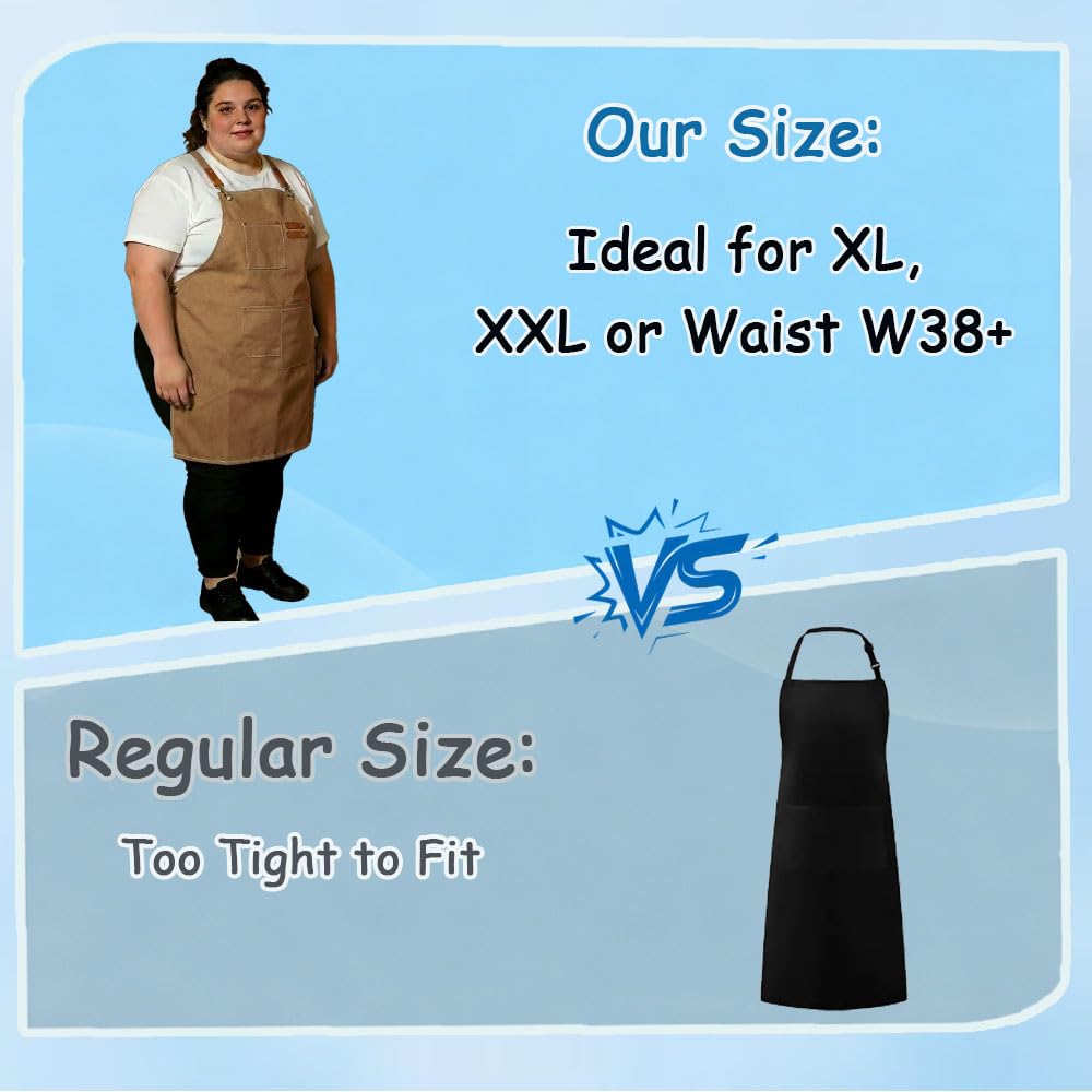 King Mills Plus Size Canvas Workshop Apron for Men, 3 Pockets | Plus Size Fit, Waterproof, Adjustable Strap, Hairstylist, Painting Smock for Adults, Large Pockets for Tools & Supplies
