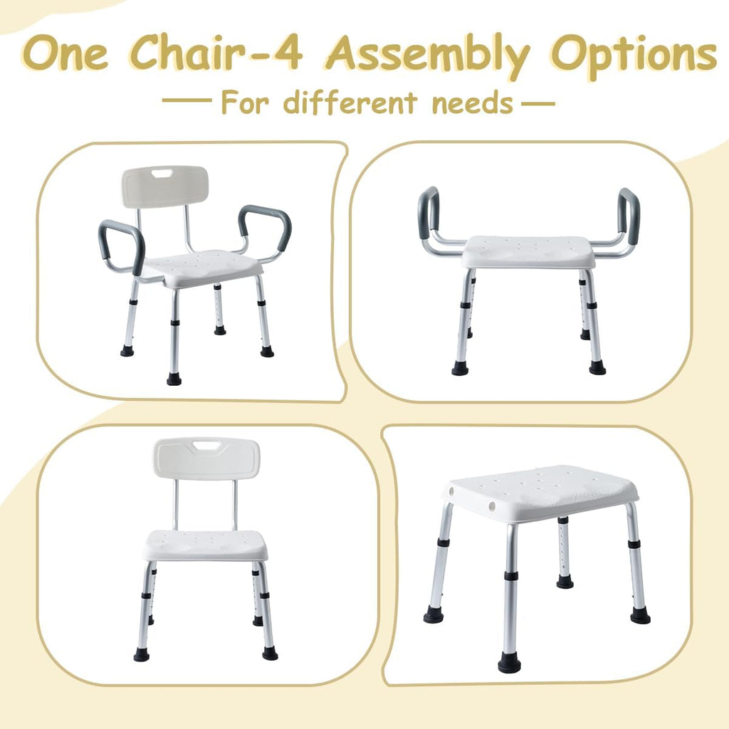 Plus Size Wide Shower Seats for Adults with Arms & Back.SQ | Semi Pre-Assembled, Bath Chairs for Seniors, or Big & Tall Person, 150kg Weight Capacity.
