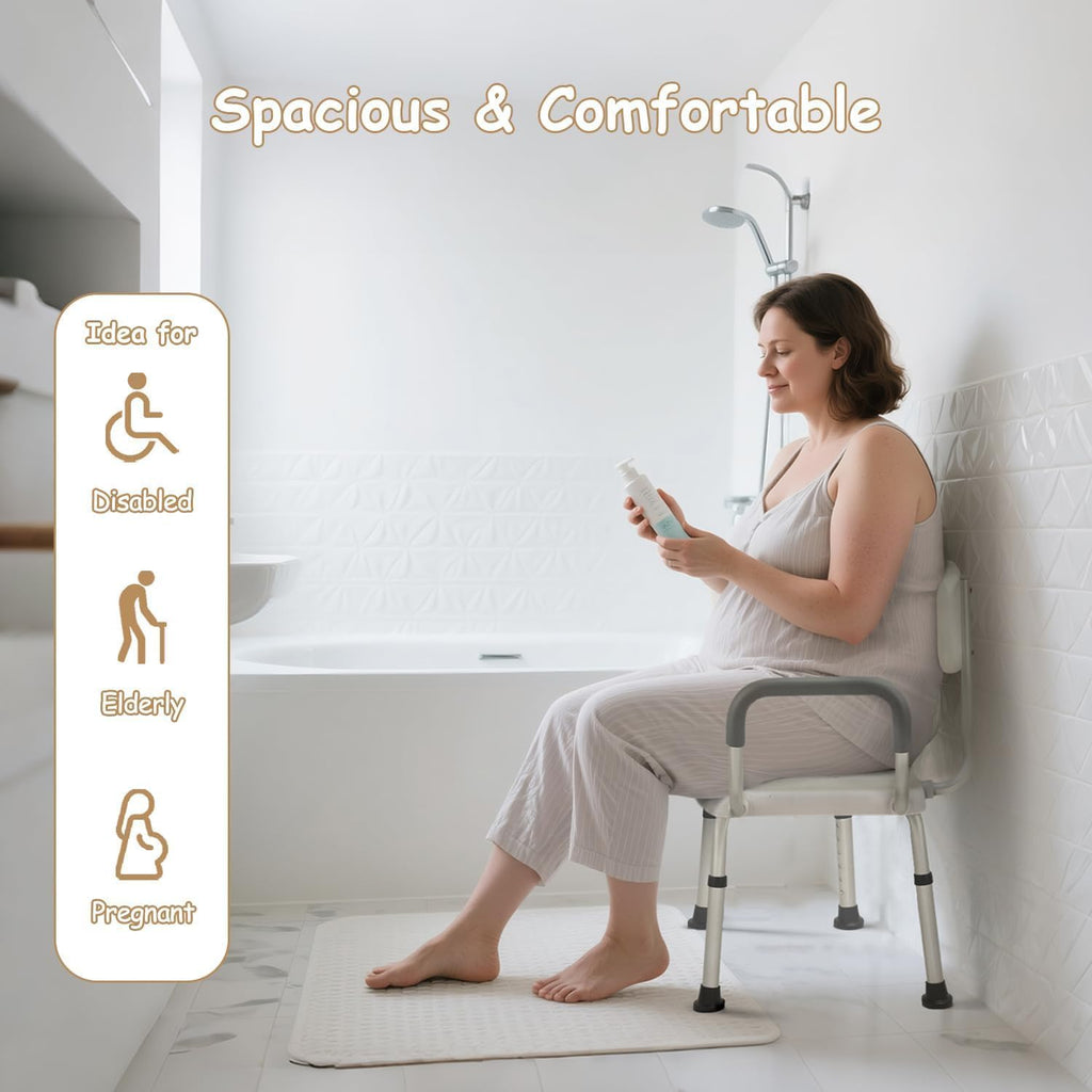 Plus Size Wide Shower Seats for Adults with Arms & Back.SQ | Semi Pre-Assembled, Bath Chairs for Seniors, or Big & Tall Person, 150kg Weight Capacity.