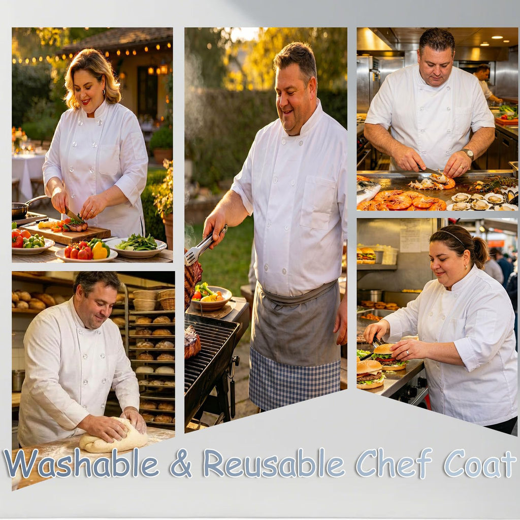 Plus Size Chef Coat Three-Quarter Sleeve for Big and Tall Chef, Camisas de Chef Para Hombre Talla Grande,Big Size Only.