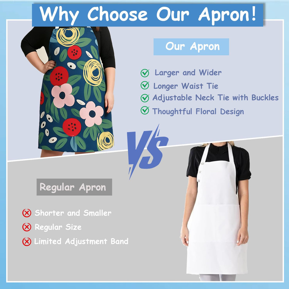 King Mills Plus Size Apron Women with Pockets, Farmhouse Style |  Cottagecore Kitchen Apron, For XL XXL or Waist W38+, Water Resistant, Machine Wash, Multi-use, Pockets