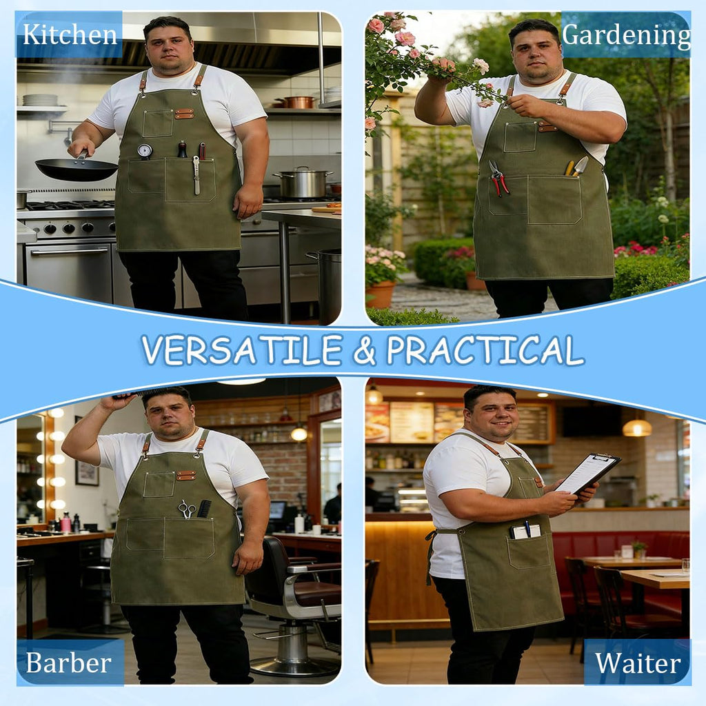 King Mills Plus Size Canvas Workshop Apron for Men, 3 Pockets | Plus Size Fit, Waterproof, Adjustable Strap, Hairstylist, Painting Smock for Adults, Large Pockets for Tools & Supplies