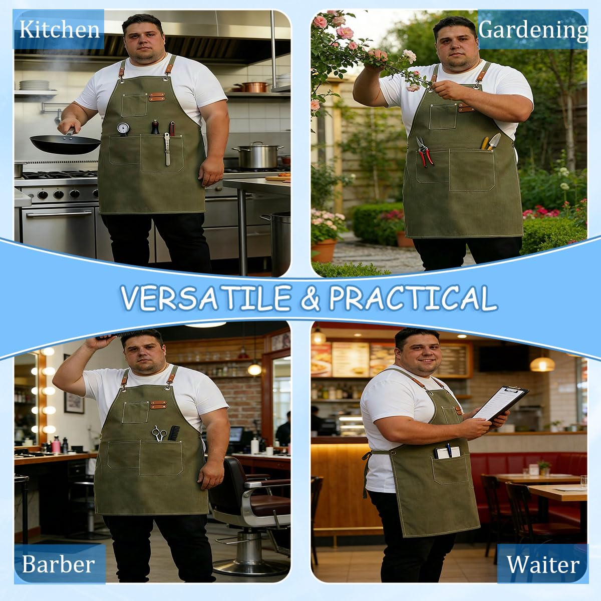 King Mills Plus Size Canvas Workshop Apron for Men, 3 Pockets | Plus Size Fit, Waterproof, Adjustable Strap, Hairstylist, Painting Smock for Adults, Large Pockets for Tools & Supplies