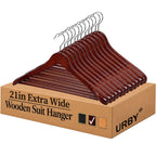 Urby Wide Shoulder Wooden Hangers | For Plus Size Cloth, No Shoulder Bump Design, Non Slip Pants Bar, For XXL Suit, Jackets, Heavy Cloths, Easy-to-Install Hook
