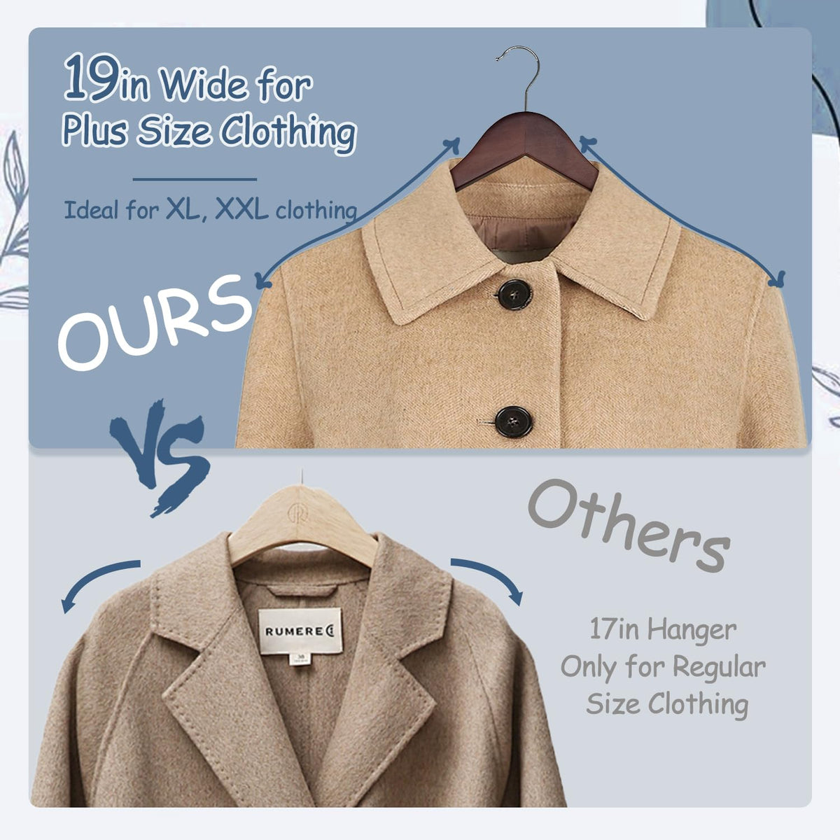 King Mills Plus Size Hangers, Walnut Wood | Extra Wide Hangers, For XL, XXL Shirts, Coats, Dresses, Wood