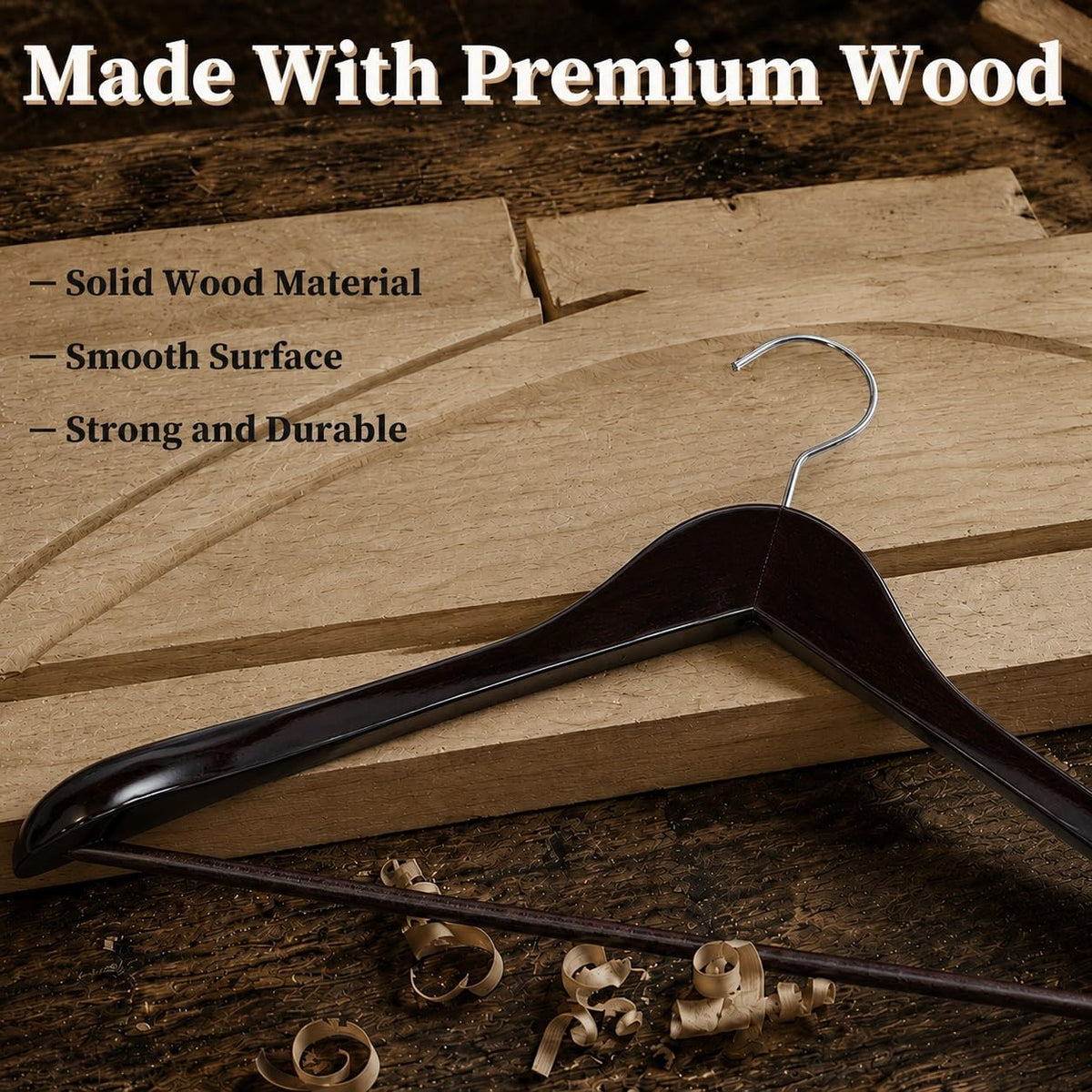 Urby Wide Shoulder Wooden Hangers | For Plus Size Cloth, No Shoulder Bump Design, Non Slip Pants Bar, For XXL Suit, Jackets, Heavy Cloths, Easy-to-Install Hook