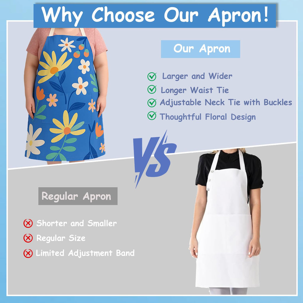 King Mills Plus Size Apron Women with Pockets, Farmhouse Style |  Cottagecore Kitchen Apron, For XL XXL or Waist W38+, Water Resistant, Machine Wash, Multi-use, Pockets