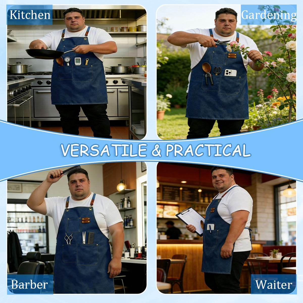 King Mills Plus Size Canvas Workshop Apron for Men, 3 Pockets | Plus Size Fit, Waterproof, Adjustable Strap, Hairstylist, Painting Smock for Adults, Large Pockets for Tools & Supplies