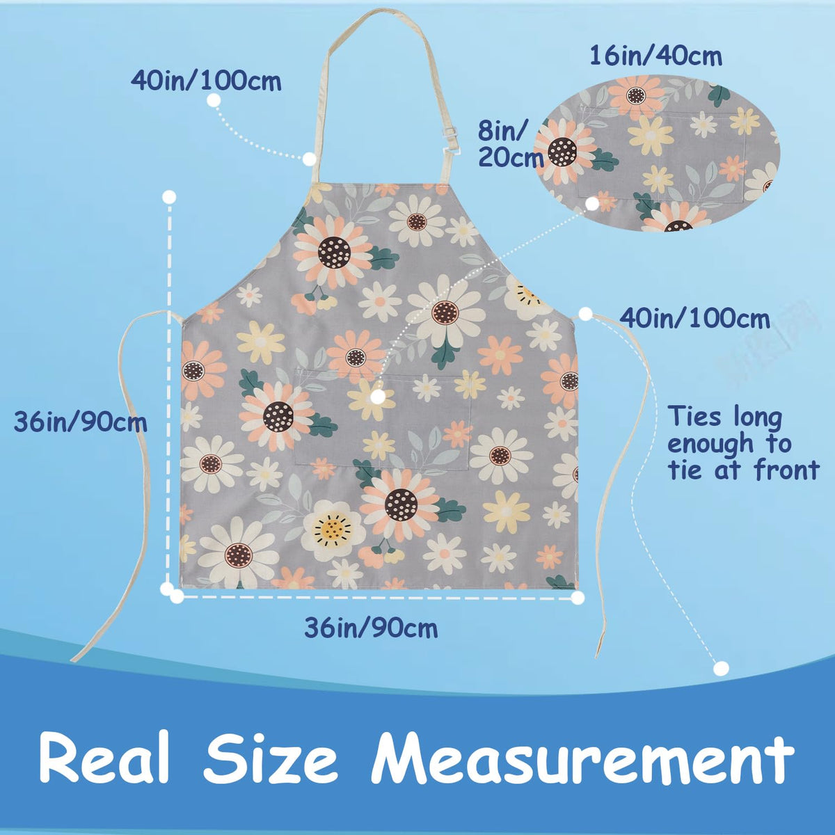 King Mills Plus Size Apron Women with Pockets, Farmhouse Style |  Cottagecore Kitchen Apron, For XL XXL or Waist W38+, Water Resistant, Machine Wash, Multi-use, Pockets